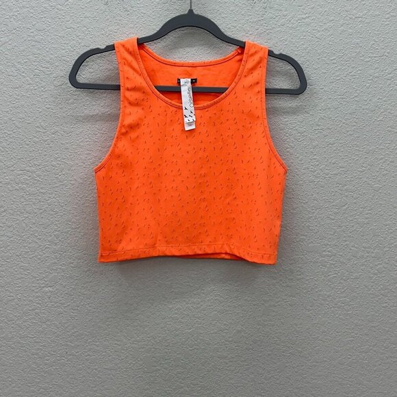 Oiselle Orange Bird All Over Print Sleeveless Tank Crop Top Shirt Womens size 8 - Picture 1 of 5